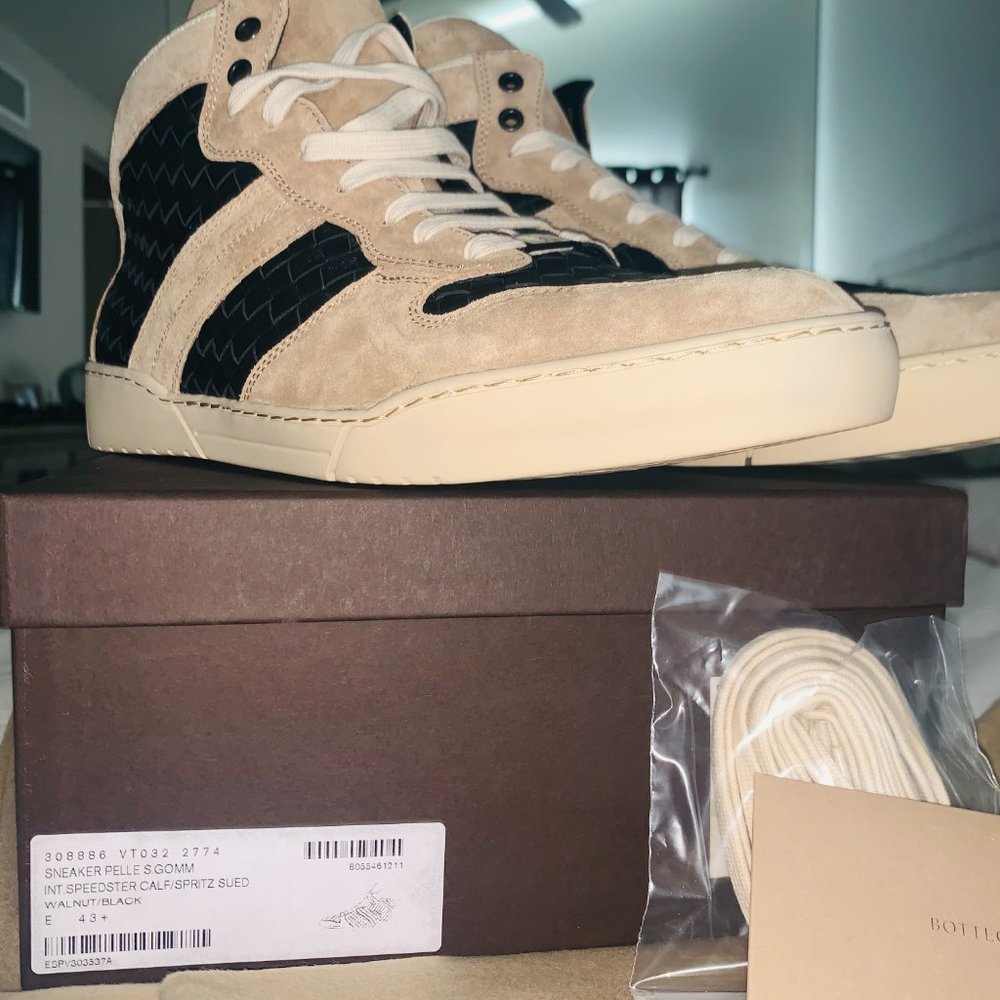 New Bottega Veneta High Top Tan Heeze Sneaker 43.5